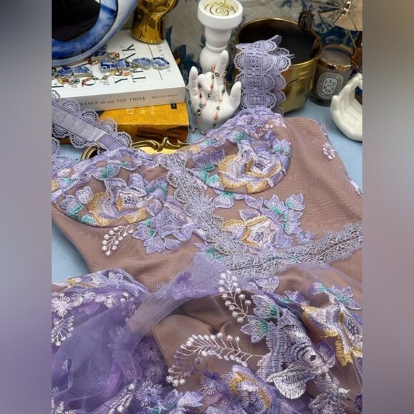 🆕 BRONX & BANCO 🧿 NWOT Eva Embroidered High-Low Midi Dress, Purple Sz M US 6 - Picture 14 of 16